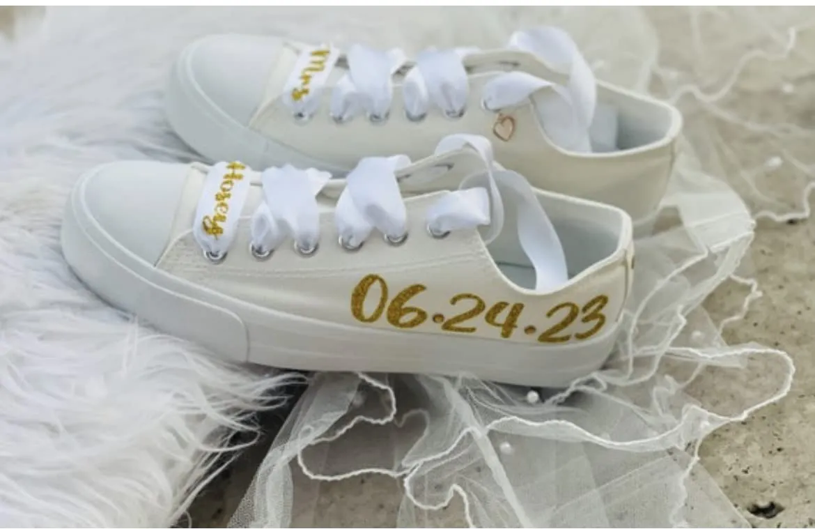 Bride -Wedding Custom Shoes- Gold Wedding Sneakers- Personalized (8)