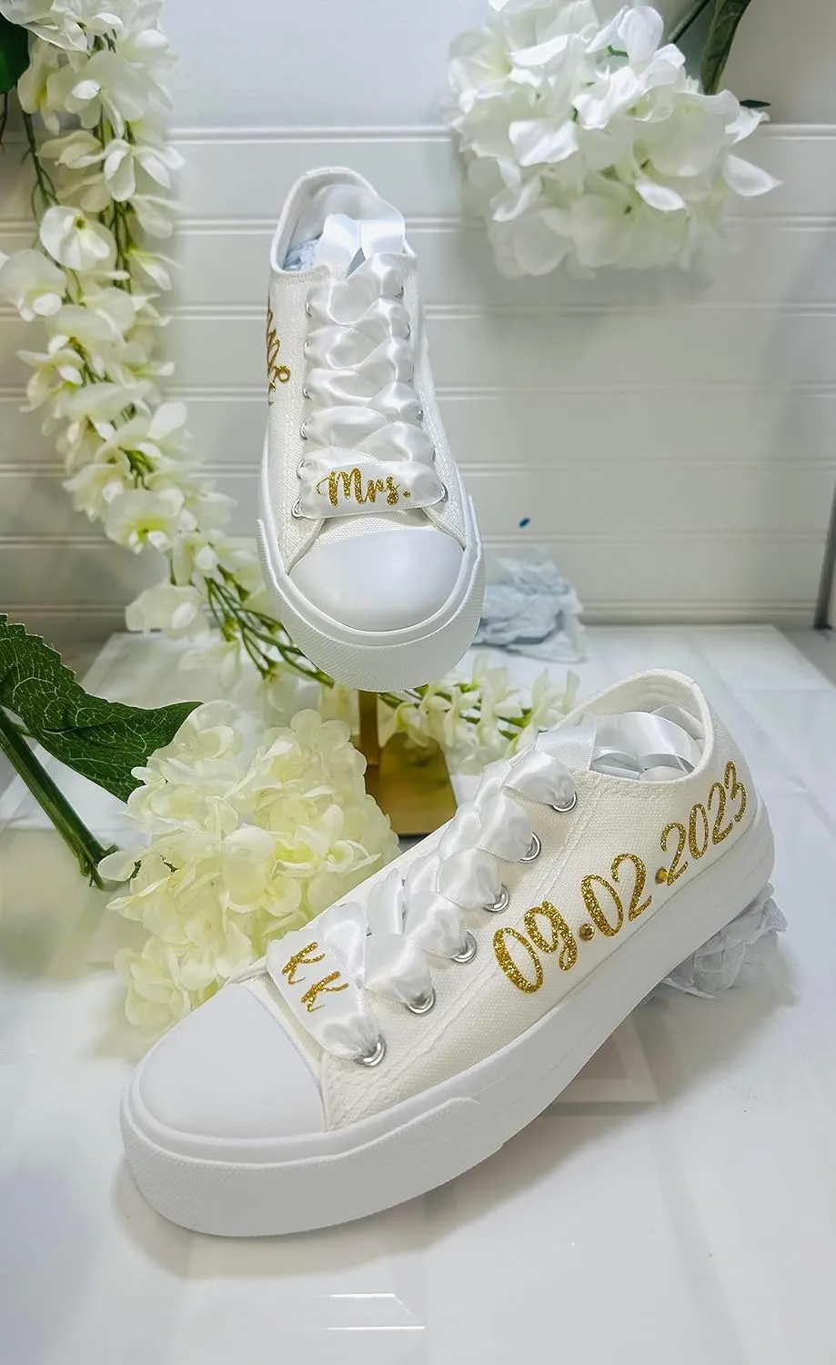 Bride -Wedding Custom Shoes- Gold Wedding Sneakers- Personalized (8)