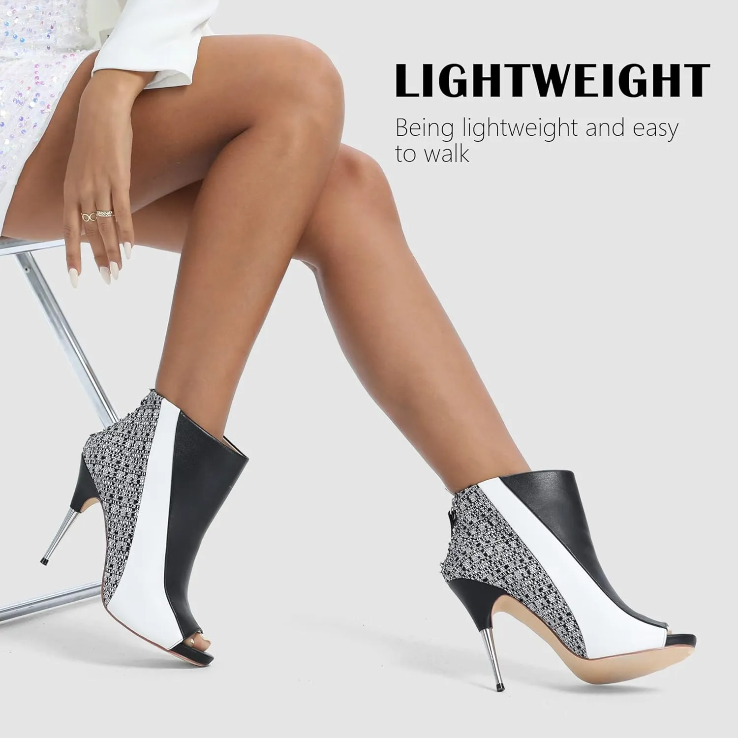 CAMSSOO Ankle Boots for Women Peep Toe Booties Stiletto Heel Zipper Fashion Ankle Booties Sexy Open Toe Women Boots