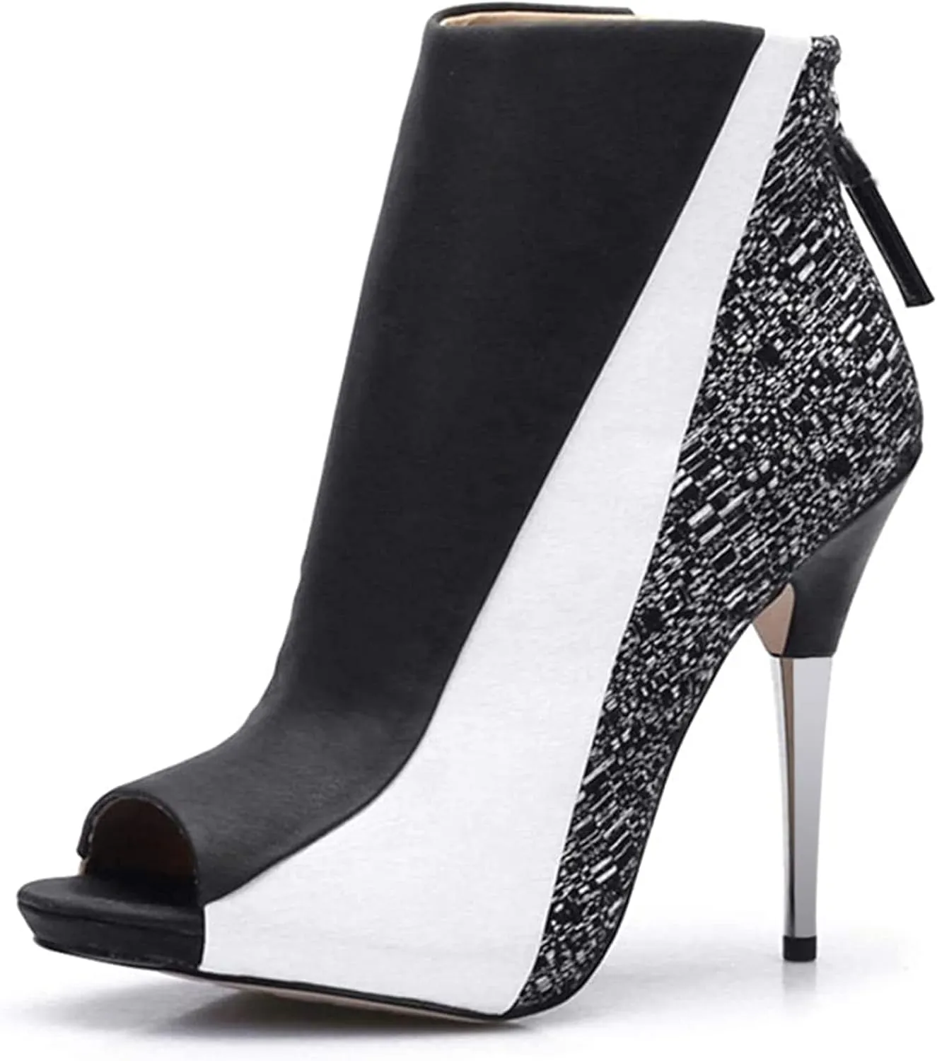 CAMSSOO Ankle Boots for Women Peep Toe Booties Stiletto Heel Zipper Fashion Ankle Booties Sexy Open Toe Women Boots