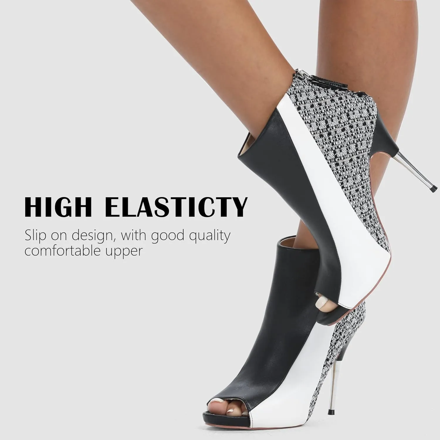CAMSSOO Ankle Boots for Women Peep Toe Booties Stiletto Heel Zipper Fashion Ankle Booties Sexy Open Toe Women Boots