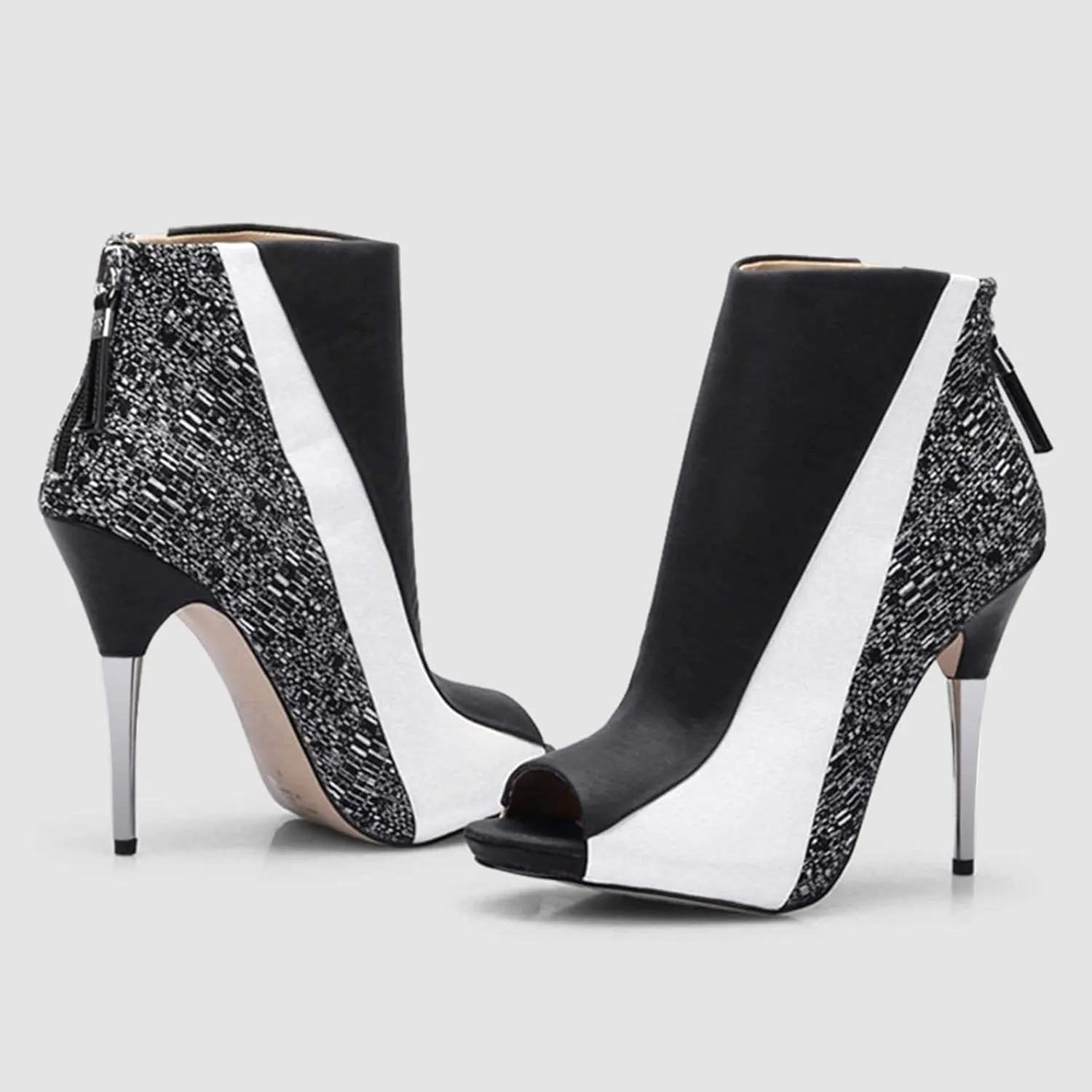 CAMSSOO Ankle Boots for Women Peep Toe Booties Stiletto Heel Zipper Fashion Ankle Booties Sexy Open Toe Women Boots