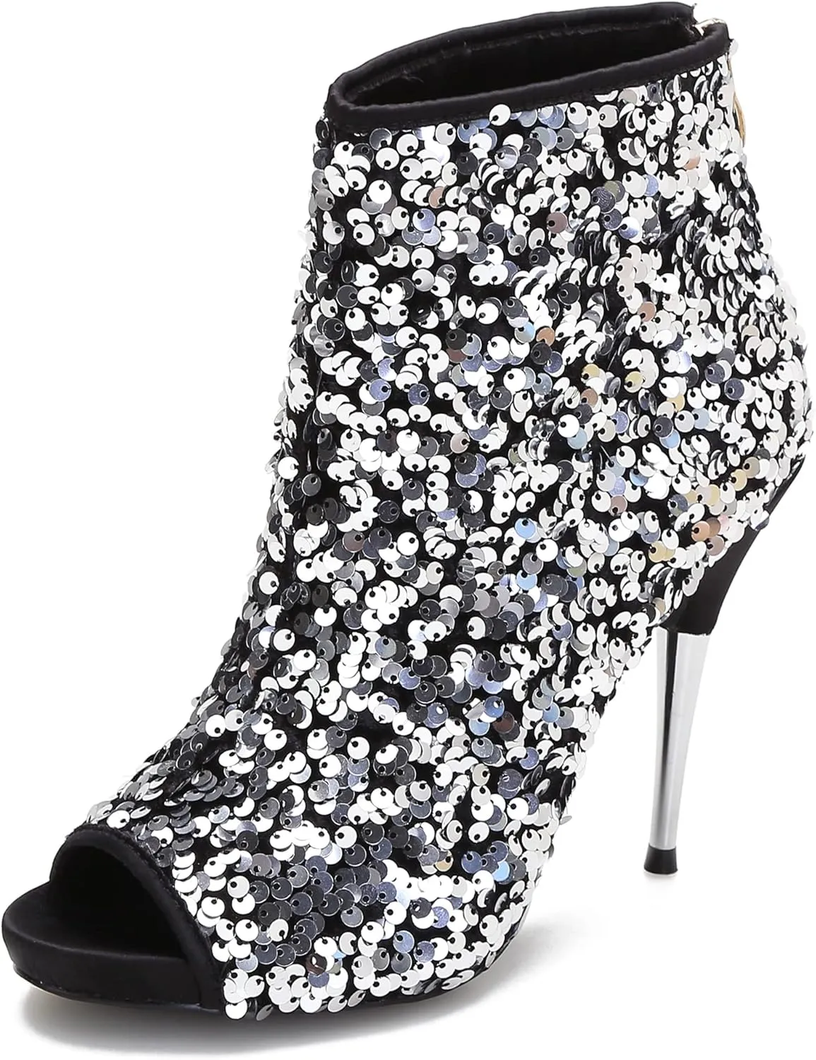 CAMSSOO Women's Colorful Sequin Stiletto Boots Peep Toe Rear Zipper Sexy Dress Wedding Glitter High Heels Sandals Ankle Boots