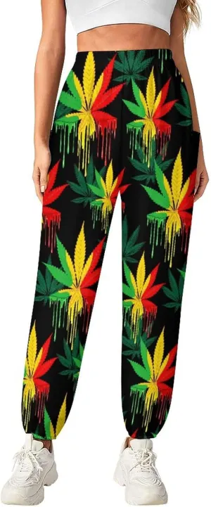 Cannabis Leaf Yoga Bloomers Womans Hippie Harem Pant Beach Pants Elastic Gym Leggings Loose Casual Slacks Sweatpants
