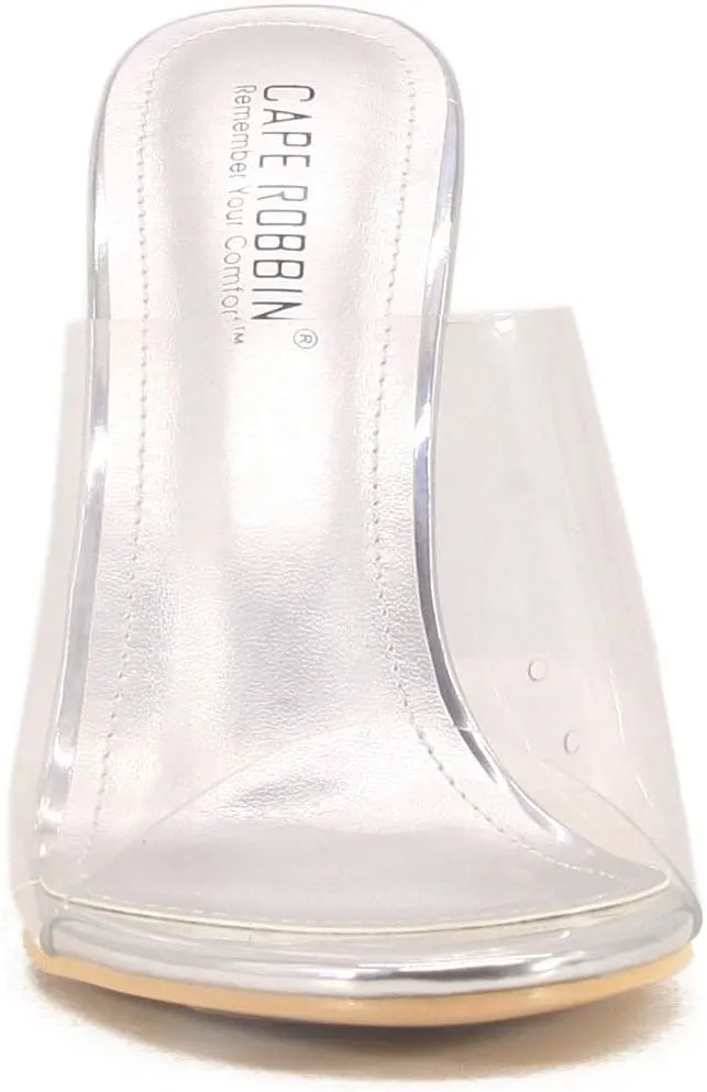 Cape Robbin Fusion Clear Chunky Block High Heels for Women, Transparent Booties for Women