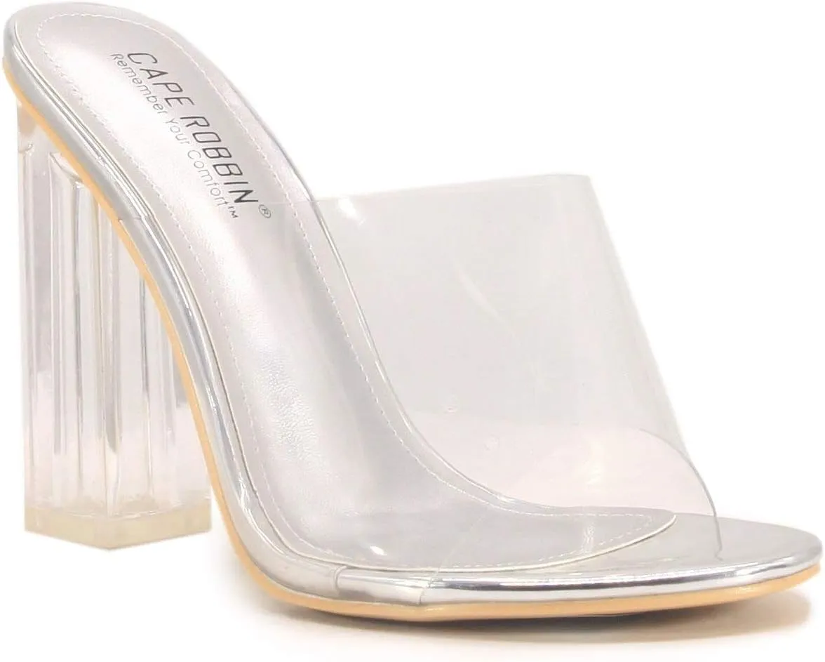 Cape Robbin Fusion Clear Chunky Block High Heels for Women, Transparent Booties for Women