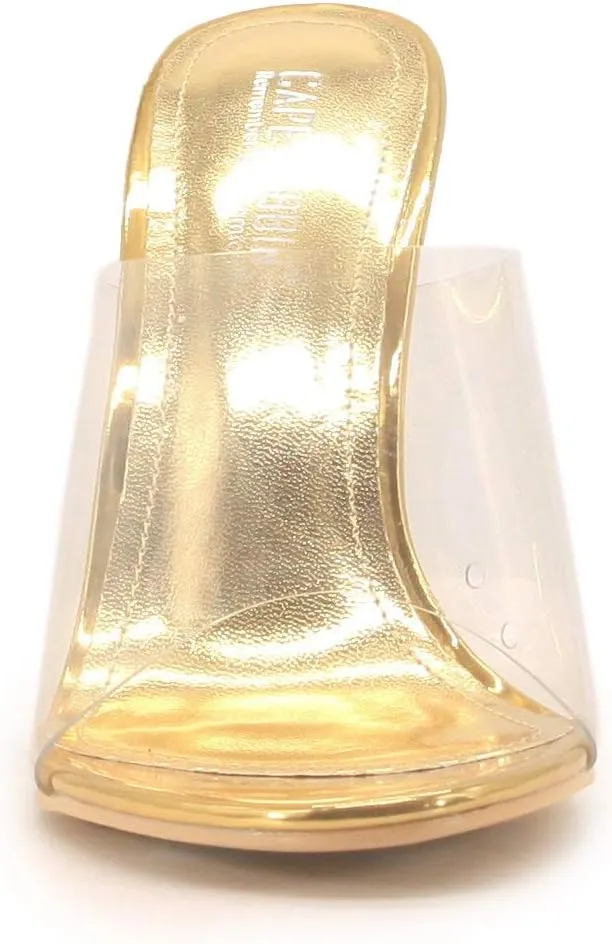 Cape Robbin Fusion Clear Chunky Block High Heels for Women, Transparent Booties for Women