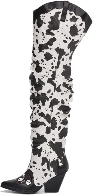 Cape Robbin Kelsey-21 Cowboy Boots Women, Over The Knee Western Cowgirl Boots with Chunky Block Heels, Fashion Dress Boots for Women