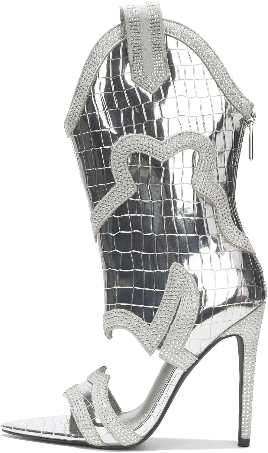 Cape Robbin Nayaye Stiletto Fashion Western Booties for Women, Women's Open Toe Mid-calf Boots with Faux Rhinestone