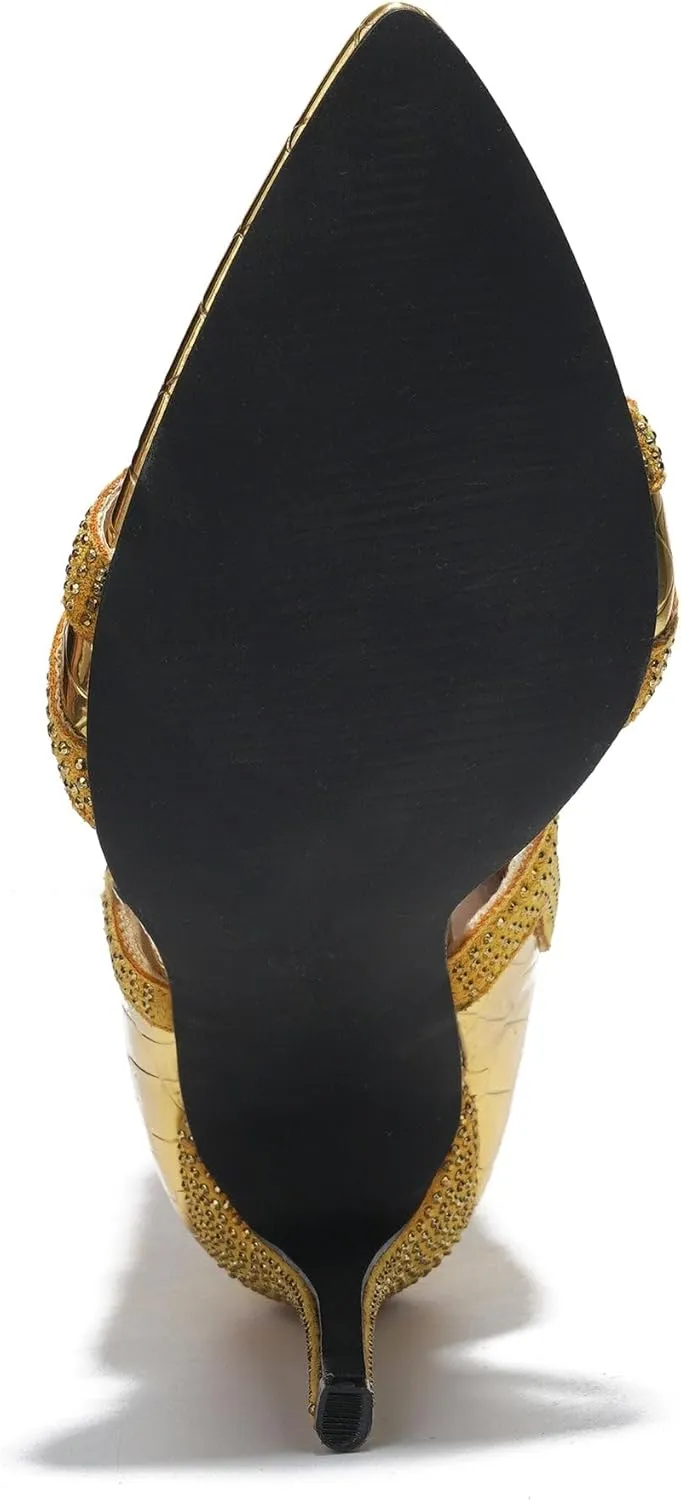 Cape Robbin Nayaye Stiletto Fashion Western Booties for Women, Women's Open Toe Mid-calf Boots with Faux Rhinestone