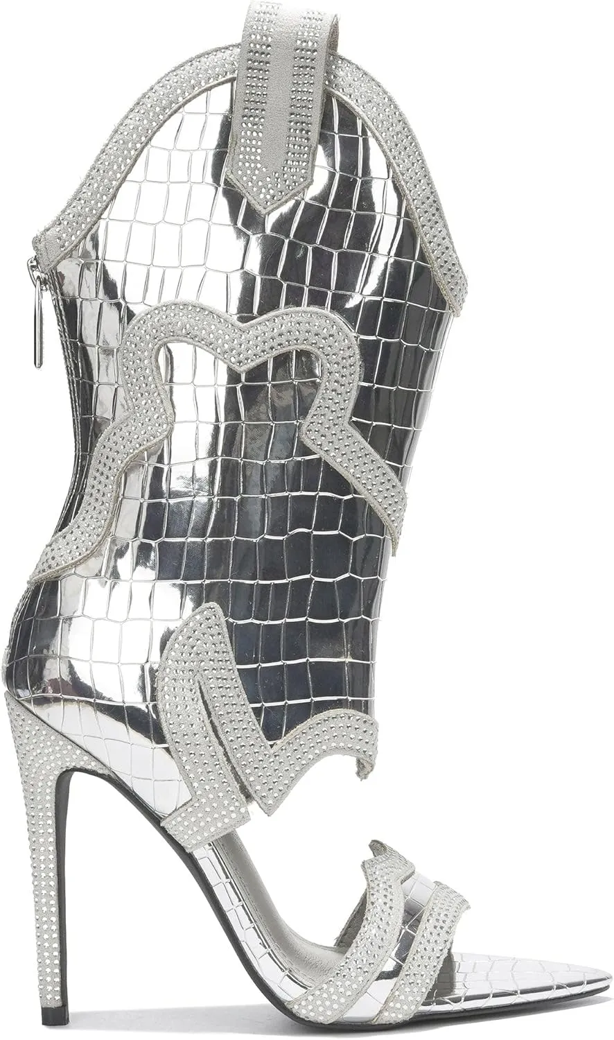 Cape Robbin Nayaye Stiletto Fashion Western Booties for Women, Women's Open Toe Mid-calf Boots with Faux Rhinestone