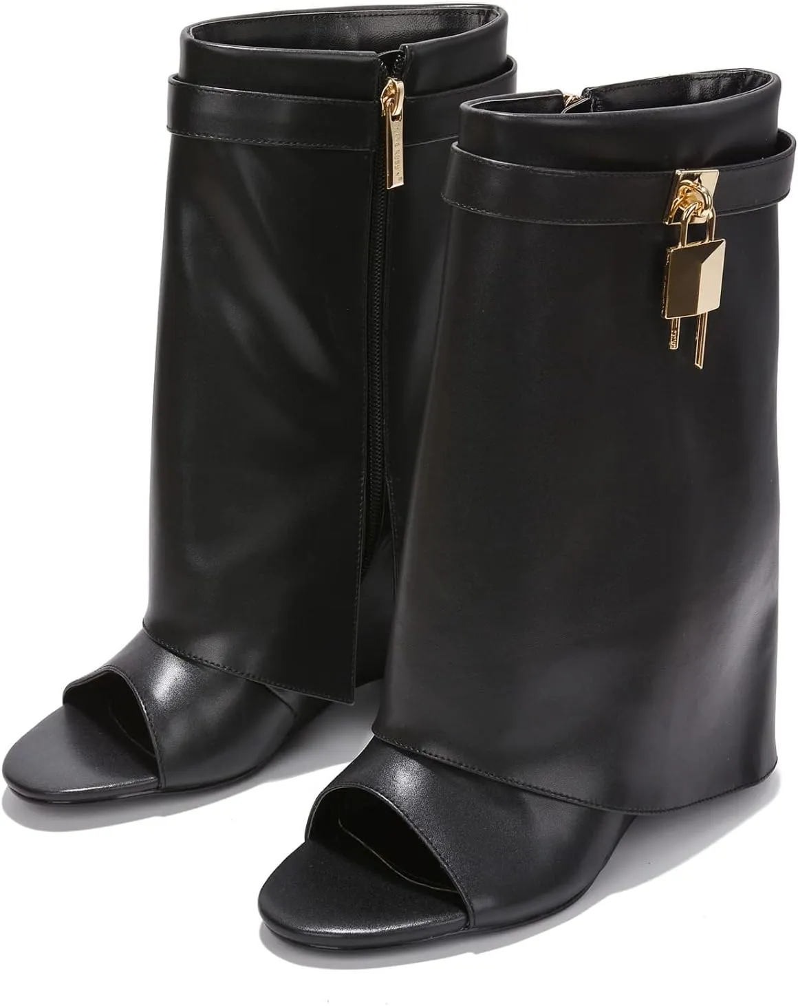 Cape Robbin Women Fold Over Boots, Wedge Heel Mid Calf Ankle Boot with Padlock