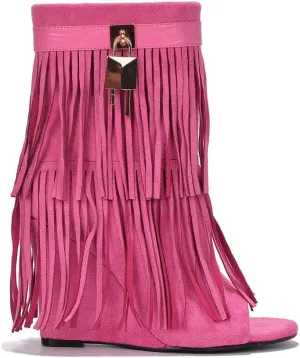 Cape Robbin Women's Tassel Bootie Fringe Hidden Wedge Heel Ankle Boots