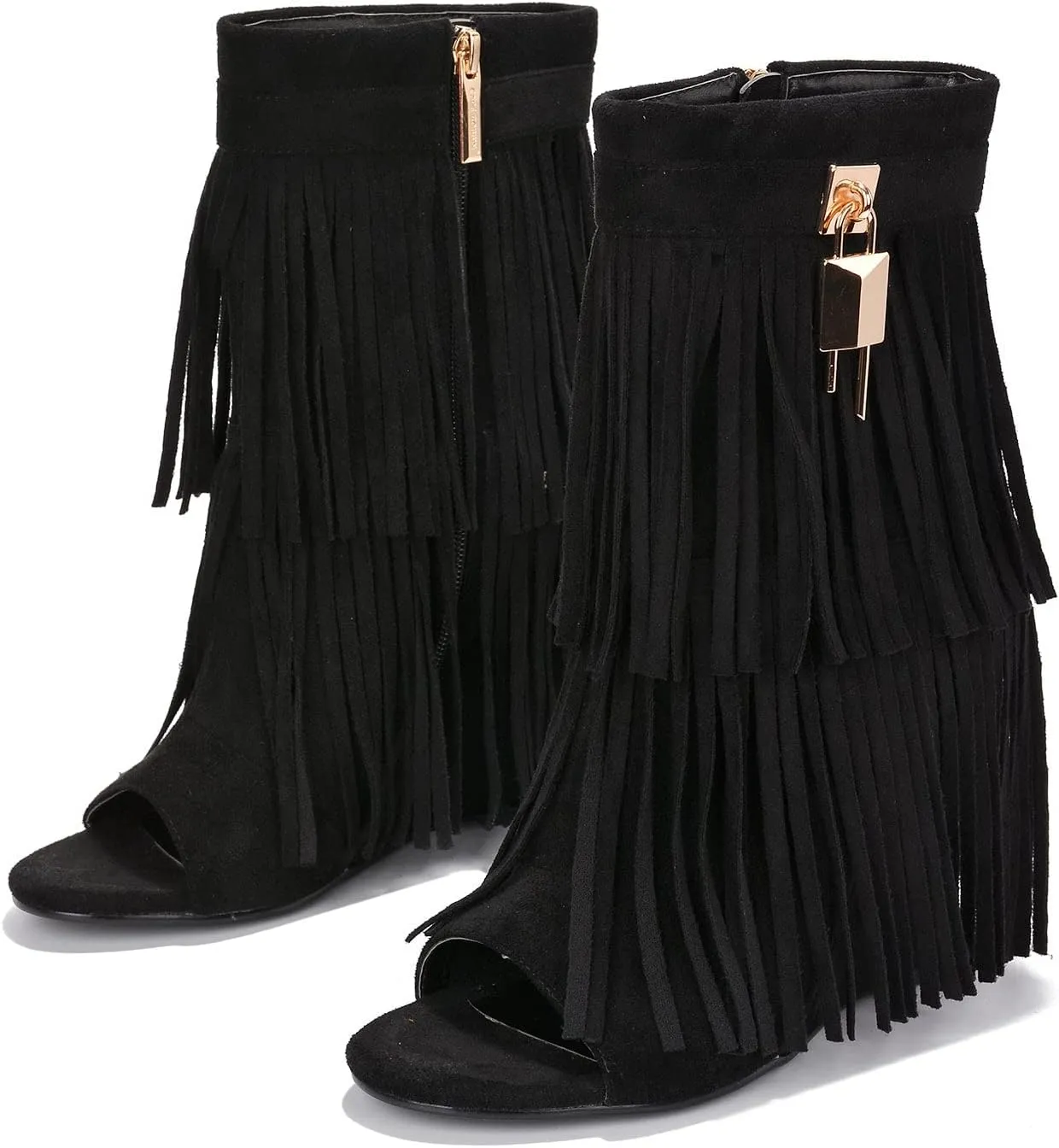 Cape Robbin Women's Tassel Bootie Fringe Hidden Wedge Heel Ankle Boots