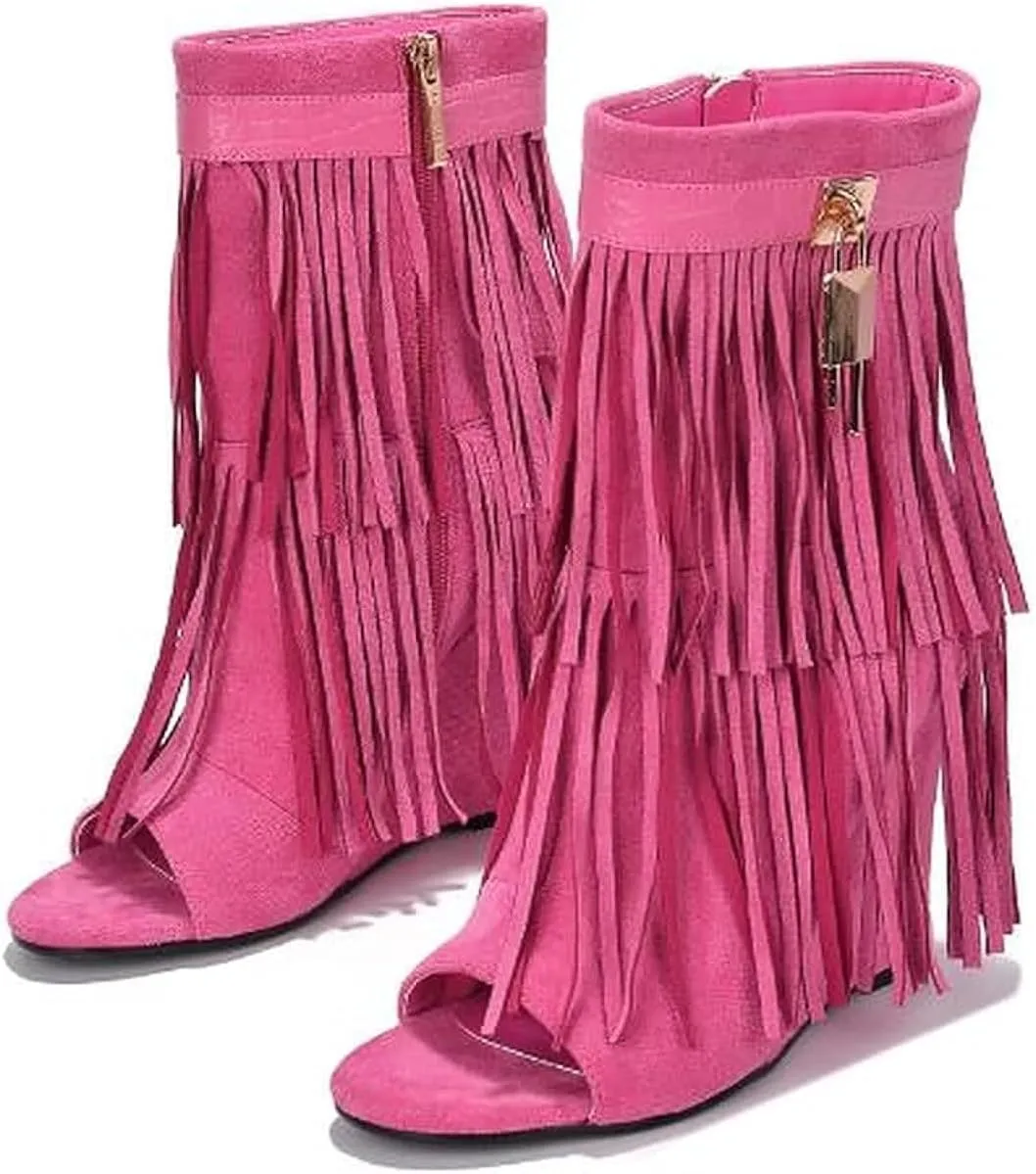 Cape Robbin Women's Tassel Bootie Fringe Hidden Wedge Heel Ankle Boots