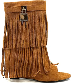 Cape Robbin Women's Tassel Bootie Fringe Hidden Wedge Heel Ankle Boots
