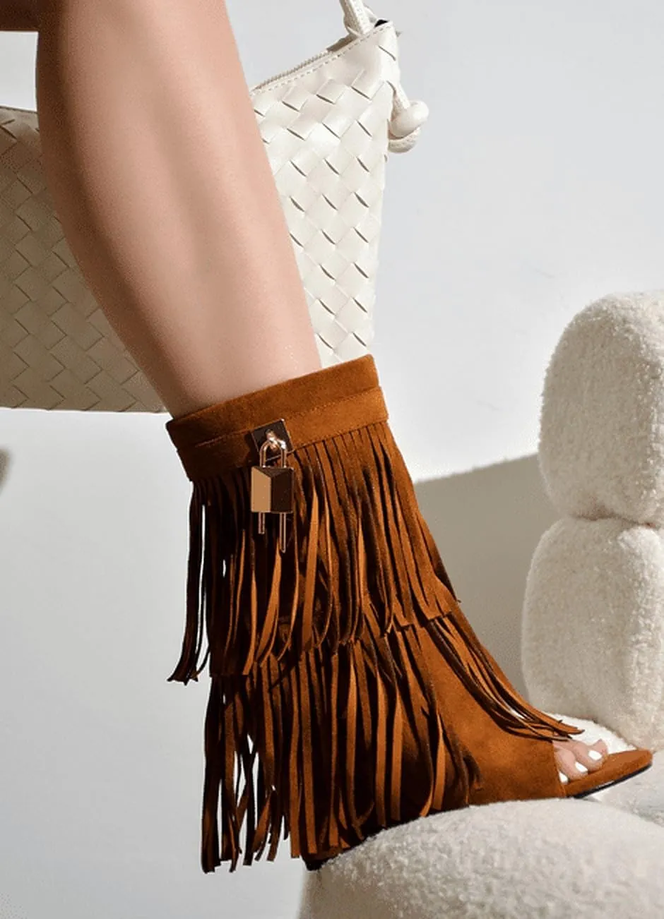 Cape Robbin Women's Tassel Bootie Fringe Hidden Wedge Heel Ankle Boots