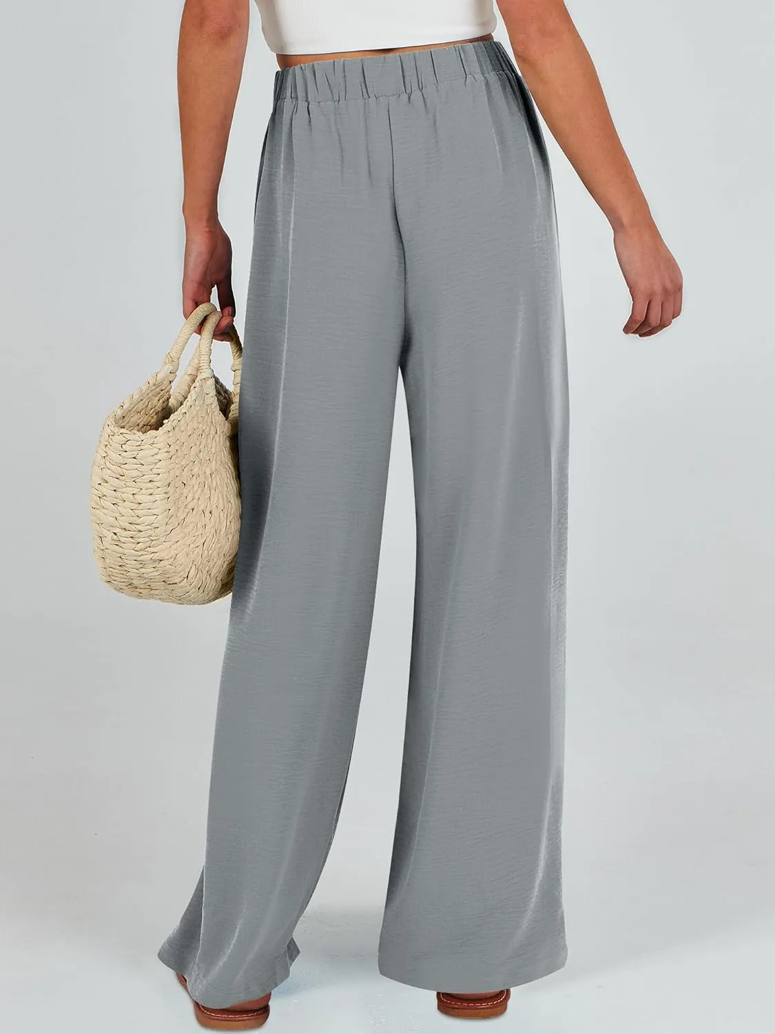 Caracilia Women Wide Leg Palazzo Pants Summer High Waist Flowy Casual Trousers Loose Lounge Beach Travel Vacation Clothes