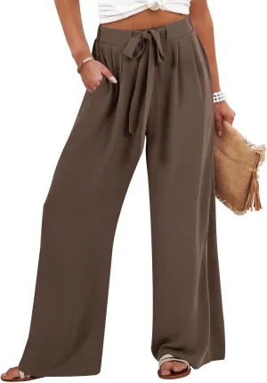 Caracilia Women Wide Leg Palazzo Pants Summer High Waist Flowy Casual Trousers Loose Lounge Beach Travel Vacation Clothes