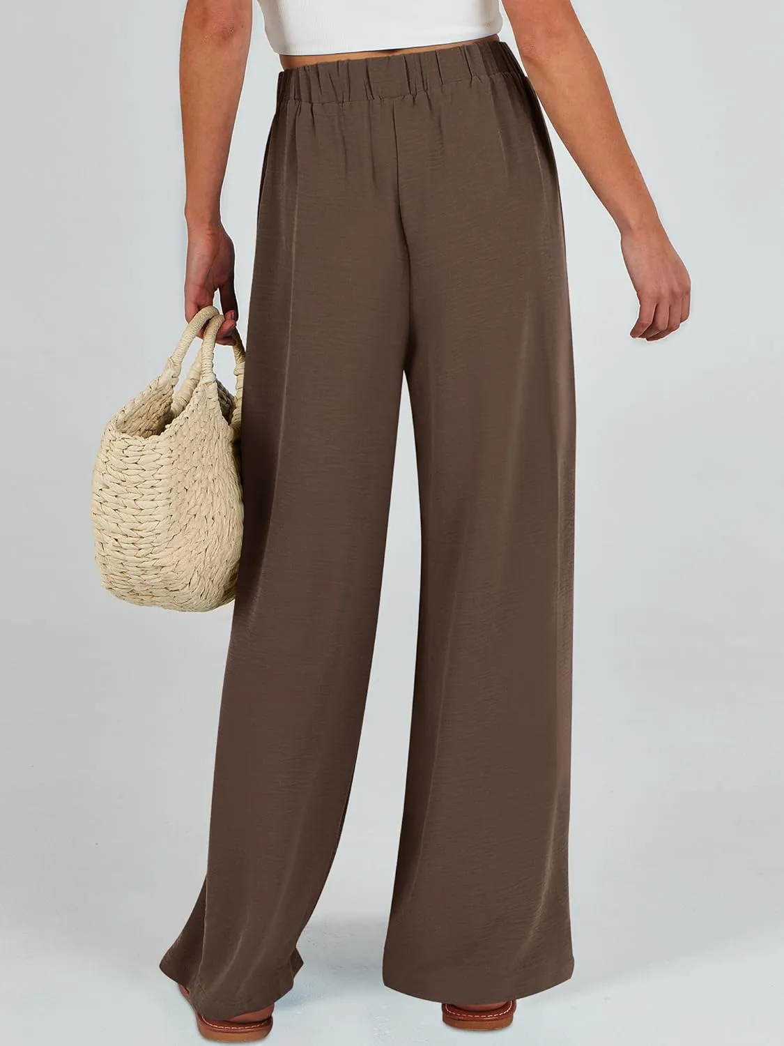 Caracilia Women Wide Leg Palazzo Pants Summer High Waist Flowy Casual Trousers Loose Lounge Beach Travel Vacation Clothes
