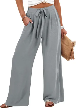 Caracilia Women Wide Leg Palazzo Pants Summer High Waist Flowy Casual Trousers Loose Lounge Beach Travel Vacation Clothes