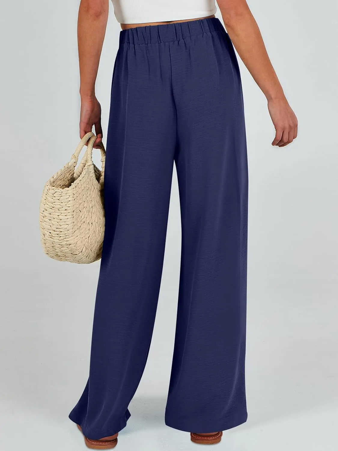 Caracilia Women Wide Leg Palazzo Pants Summer High Waist Flowy Casual Trousers Loose Lounge Beach Travel Vacation Clothes
