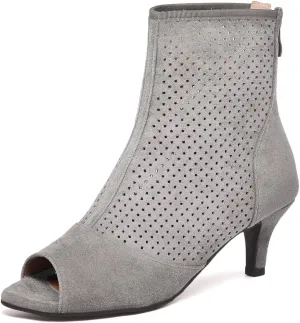 Caradise Womens Low Kitten Heel Perforated Booties Summer Zip Peep Toe Boots