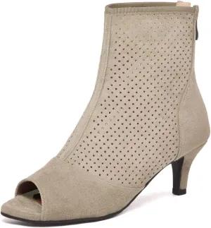 Caradise Womens Low Kitten Heel Perforated Booties Summer Zip Peep Toe Boots