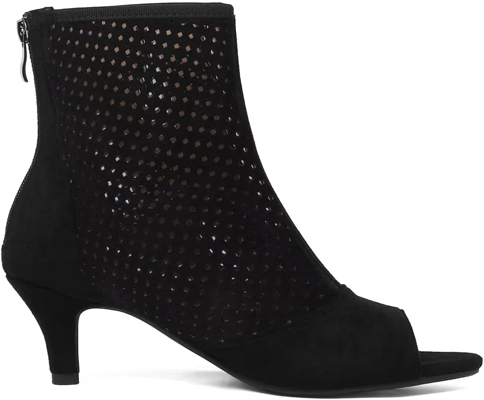 Caradise Womens Low Kitten Heel Perforated Booties Summer Zip Peep Toe Boots