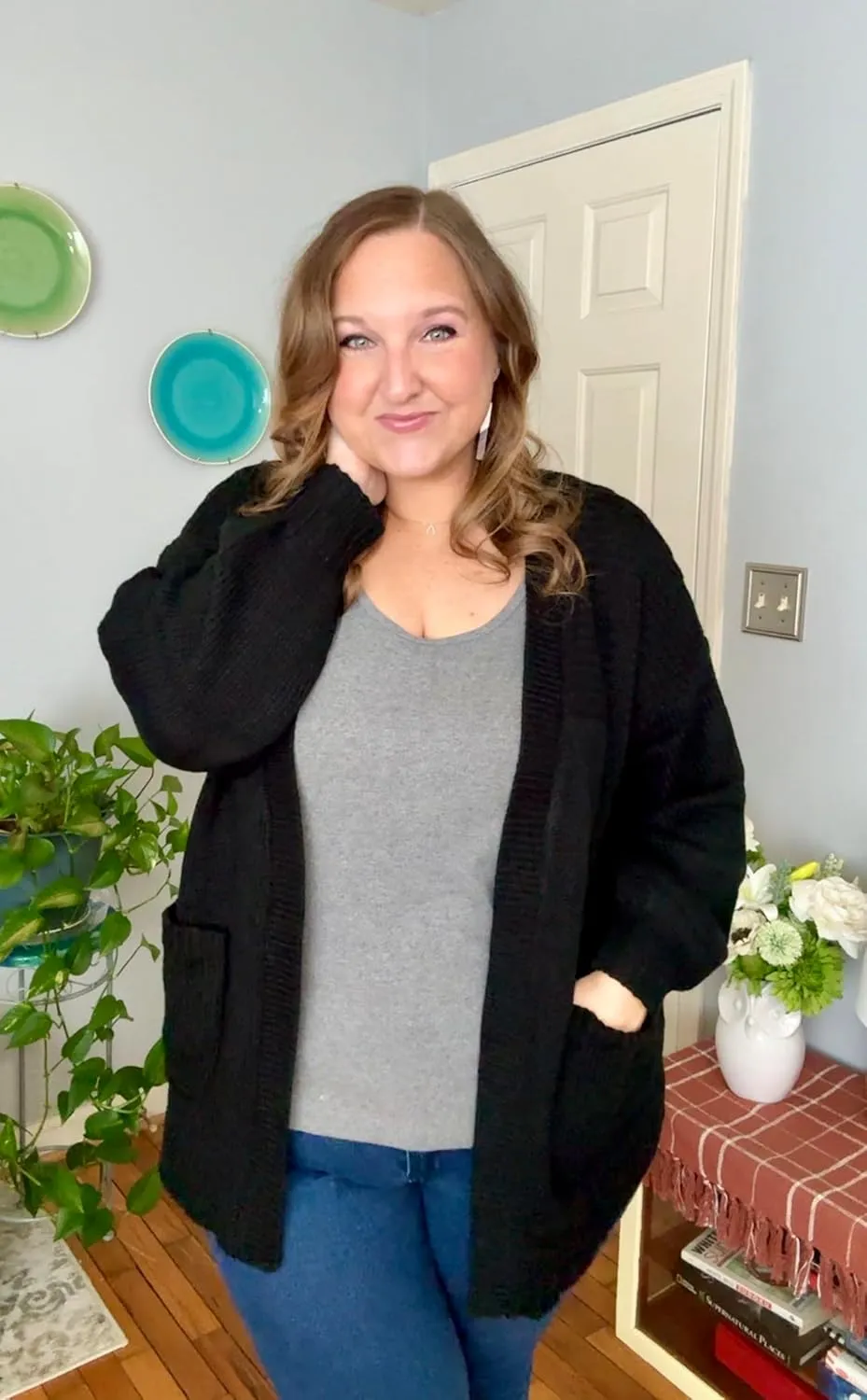 CARCOS Plus Size Cardigan Sweaters for Women Open Front Long Sleeve Oversized Winter Knit Cardigan Coats Pockets XL-3XL