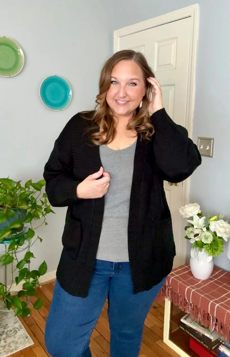 CARCOS Plus Size Cardigan Sweaters for Women Open Front Long Sleeve Oversized Winter Knit Cardigan Coats Pockets XL-3XL