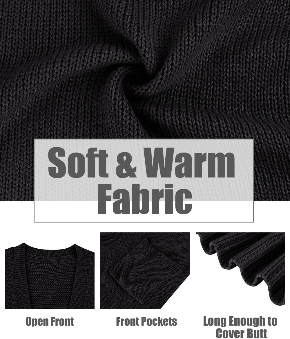CARCOS Plus Size Cardigan Sweaters for Women Open Front Long Sleeve Oversized Winter Knit Cardigan Coats Pockets XL-3XL