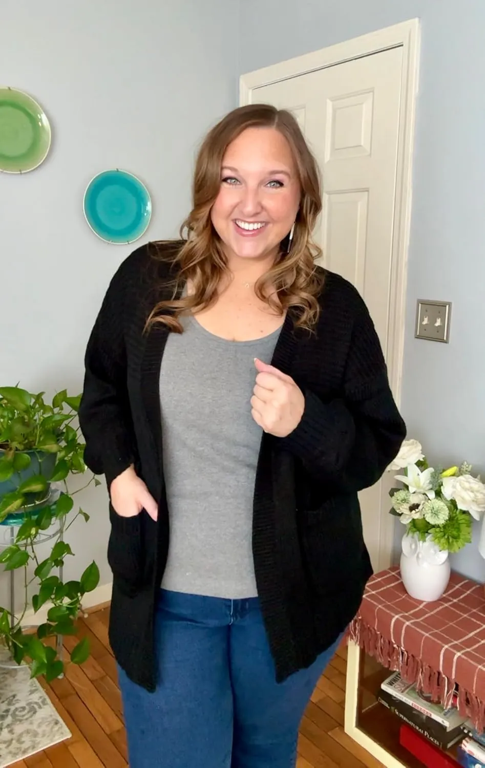 CARCOS Plus Size Cardigan Sweaters for Women Open Front Long Sleeve Oversized Winter Knit Cardigan Coats Pockets XL-3XL