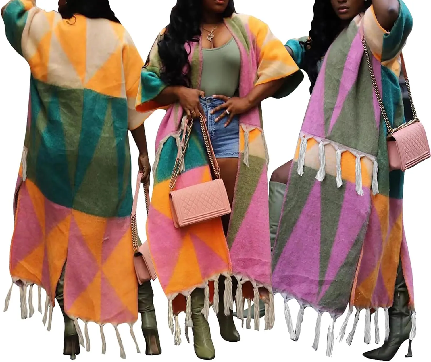 Cardigan Sweater for Women Color Block Chunky Cable Knit Coat Fall Long Cardigans Outerwear