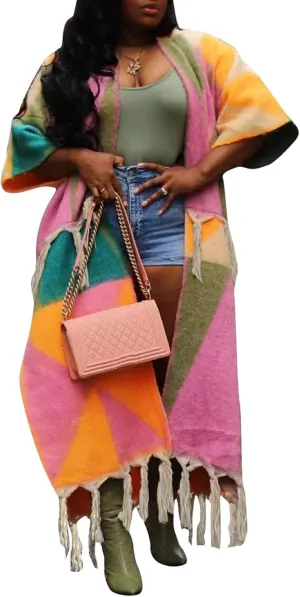 Cardigan Sweater for Women Color Block Chunky Cable Knit Coat Fall Long Cardigans Outerwear