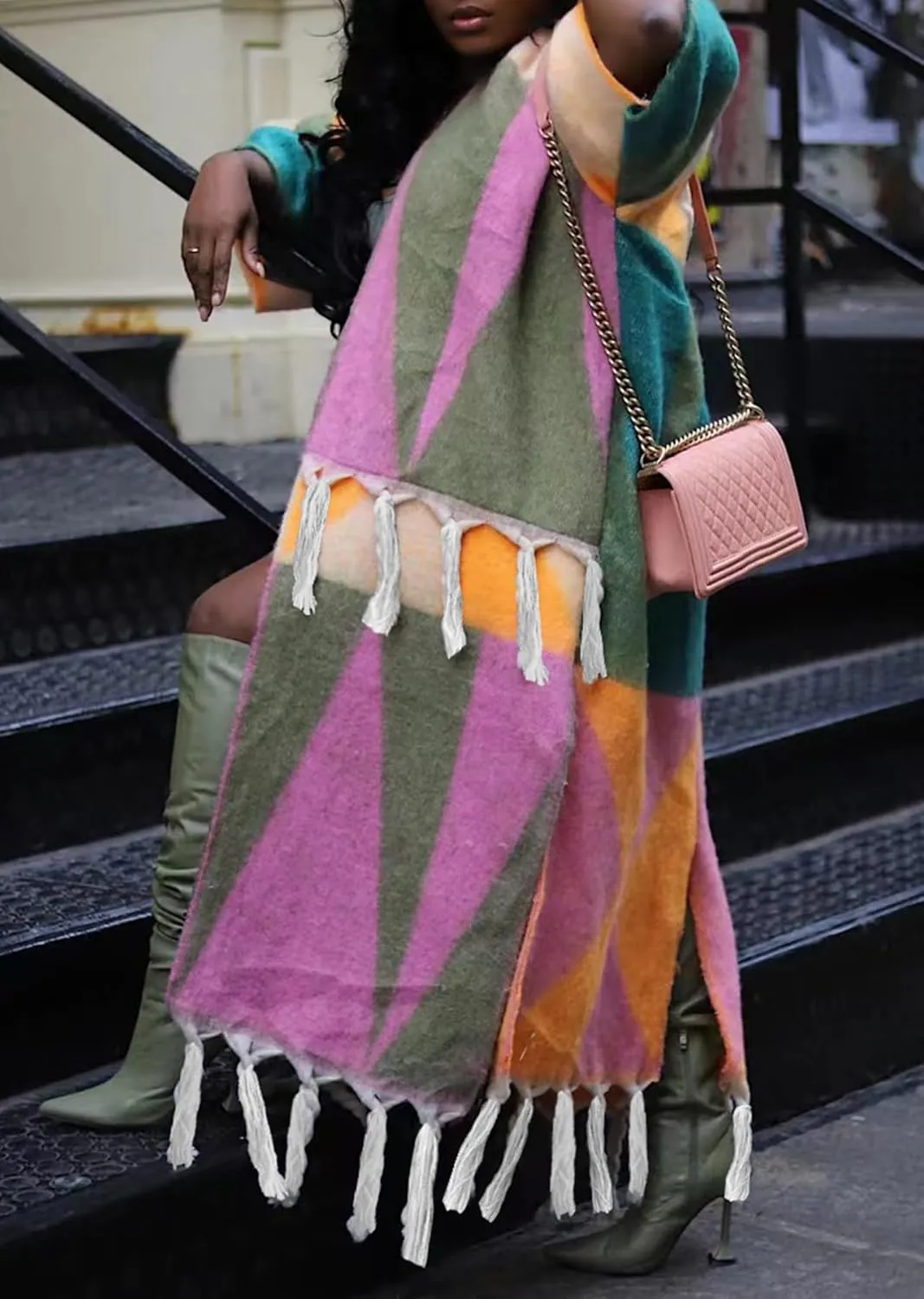Cardigan Sweater for Women Color Block Chunky Cable Knit Coat Fall Long Cardigans Outerwear