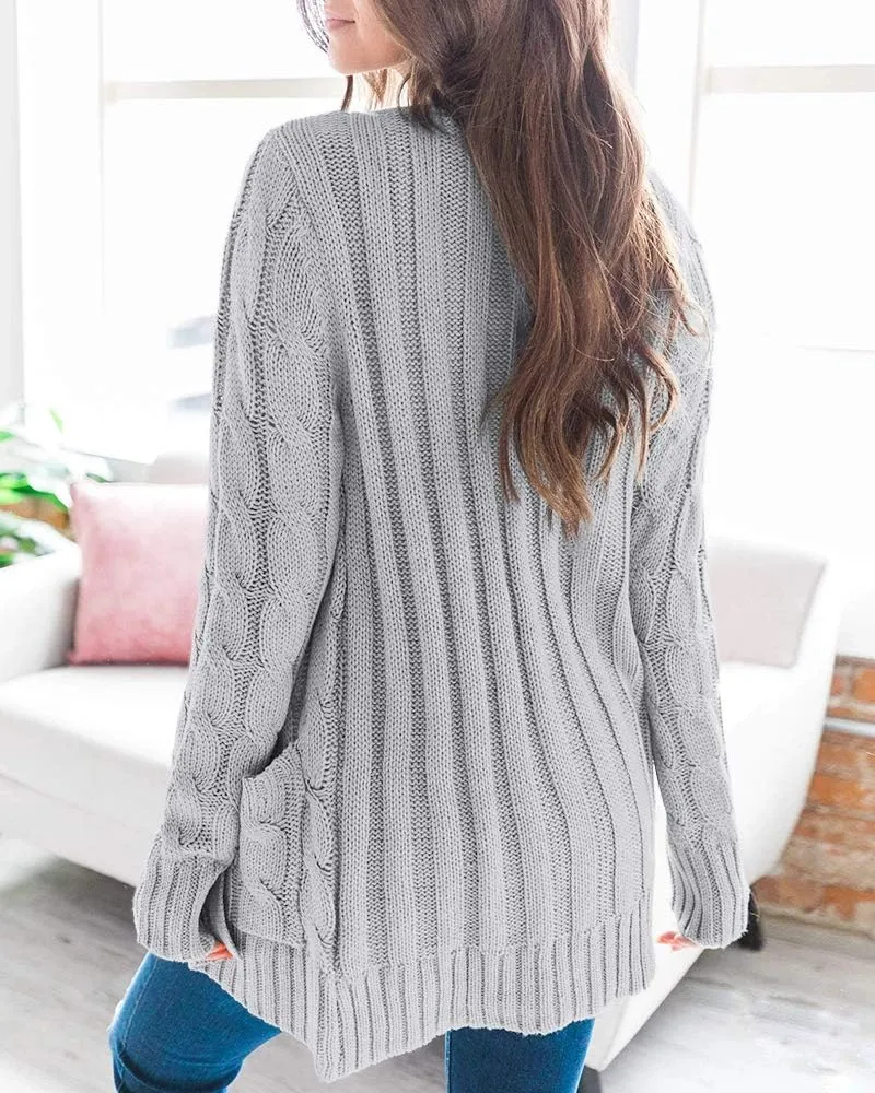 Cardigan Sweaters for Women Long Sleeve Open Front Button Cable Knit Pockets Cardigans
