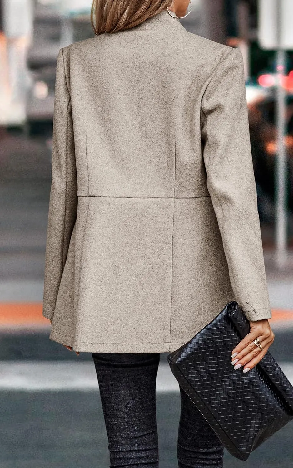 CCTOO Women's Coat Casual Open Front Blazer Long Sleeve Stand Collar Solid Trench Business Work Office Jacket Outwear