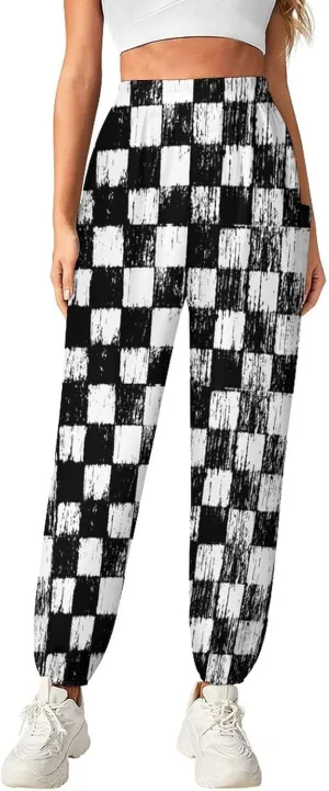 Checkerboard Grid Yoga Bloomers Womens Hippie Harem Pant Lantern Pants Elastic Gym Yoga Trousers Loose Casual Slacks
