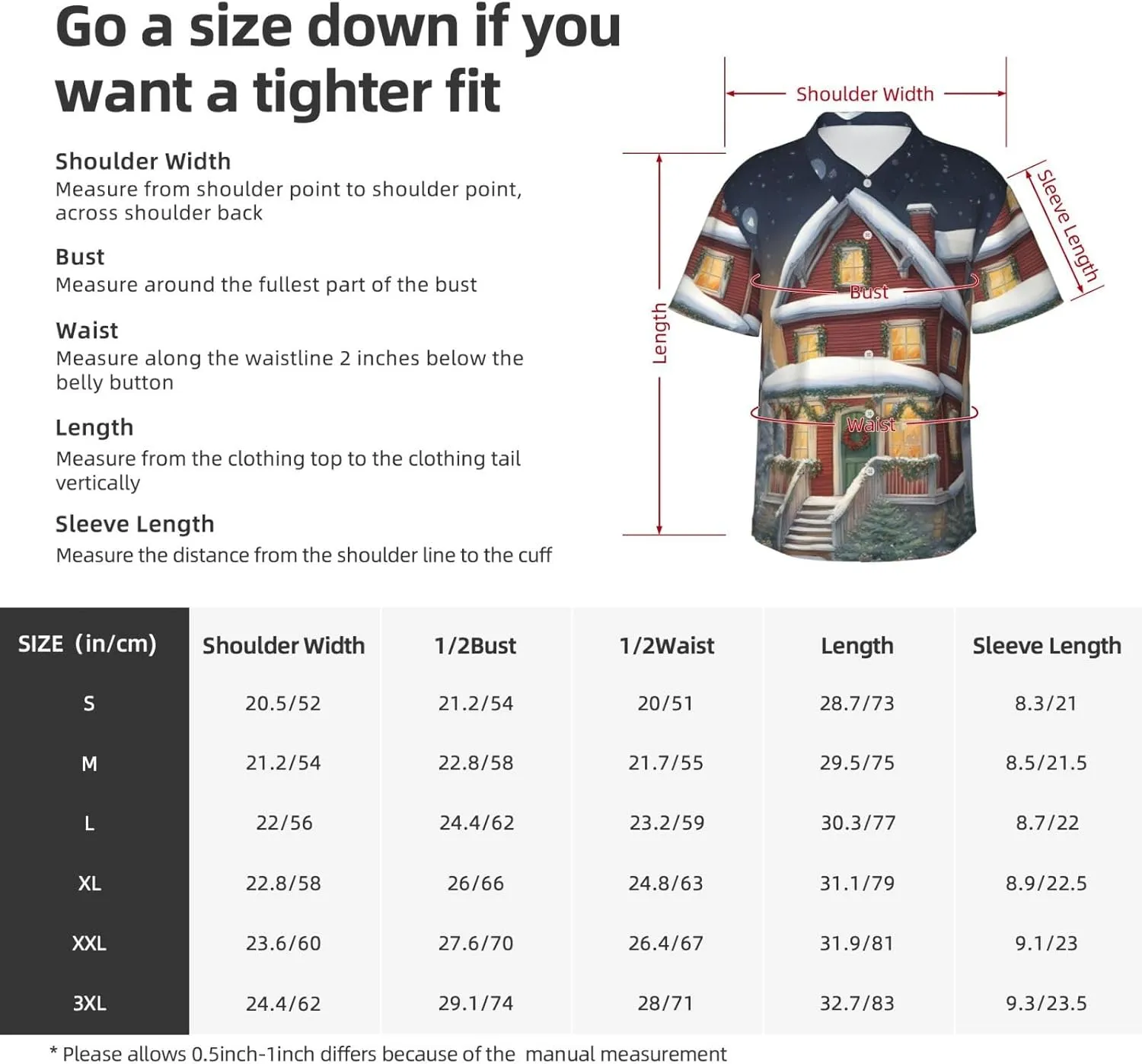 Christmas Village House Hawaiian Shirt for Men Printed Casual Beach Shirts Button Down Short Sleeve Vacation Shirt