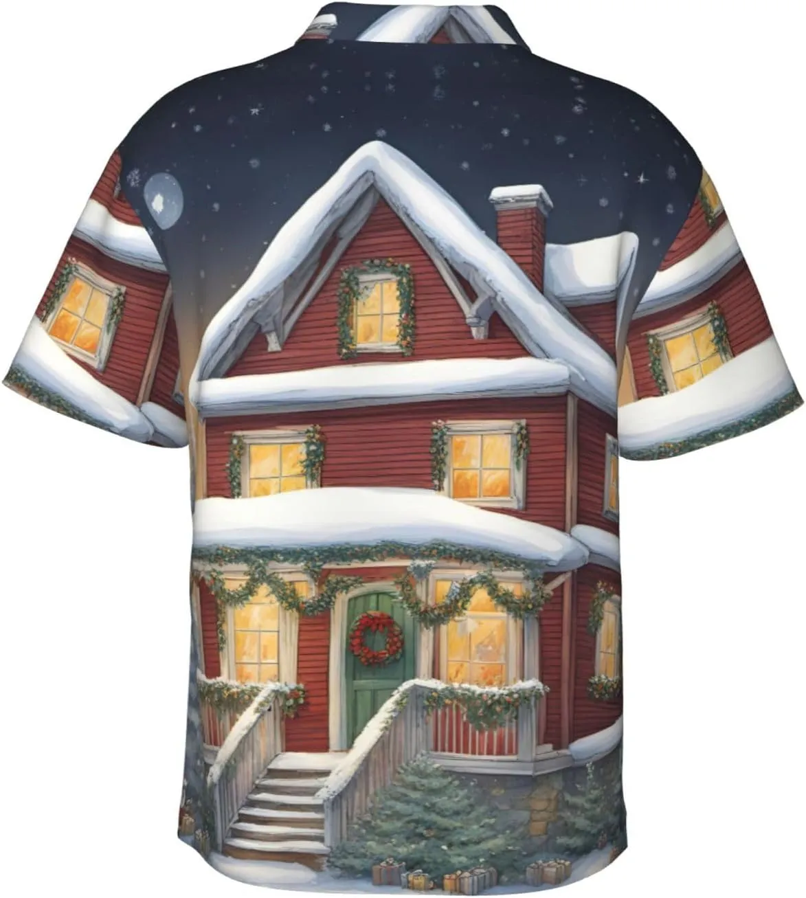 Christmas Village House Hawaiian Shirt for Men Printed Casual Beach Shirts Button Down Short Sleeve Vacation Shirt