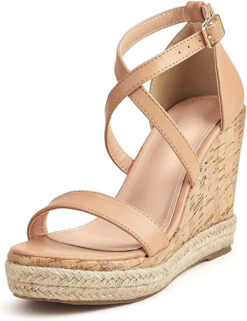 Chunky Espadrille Sandals for Women Wedge Summer Casual Cross Ankle Straps Buckle Open Toe Platform High Heels Comfortable Outdoor Ladies Shoes