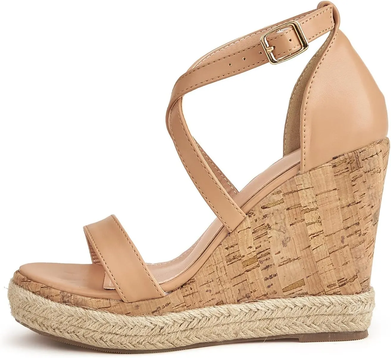 Chunky Espadrille Sandals for Women Wedge Summer Casual Cross Ankle Straps Buckle Open Toe Platform High Heels Comfortable Outdoor Ladies Shoes