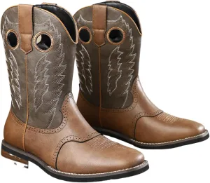 Classic Western Cowboy Cowgirl Boots Retro Embroidered Leather Knight Mid Calf Square Toe Riding Shoes for Stage Cosplay