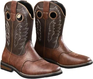 Classic Western Cowboy Cowgirl Boots Retro Embroidered Leather Knight Mid Calf Square Toe Riding Shoes for Stage Cosplay