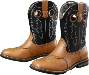 Classic Western Cowboy Cowgirl Boots Retro Embroidered Leather Knight Mid Calf Square Toe Riding Shoes for Stage Cosplay