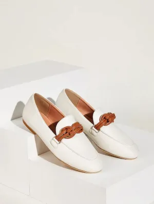 CM-SHS827271 Women Elegant Seoul Style Knotted Decor Slip On Loafers - White