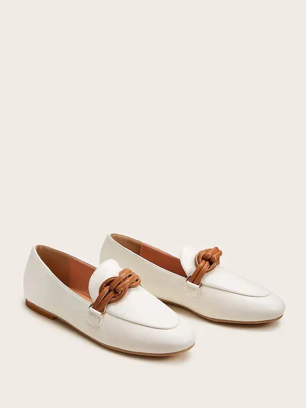 CM-SHS827271 Women Elegant Seoul Style Knotted Decor Slip On Loafers - White
