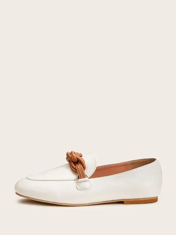 CM-SHS827271 Women Elegant Seoul Style Knotted Decor Slip On Loafers - White
