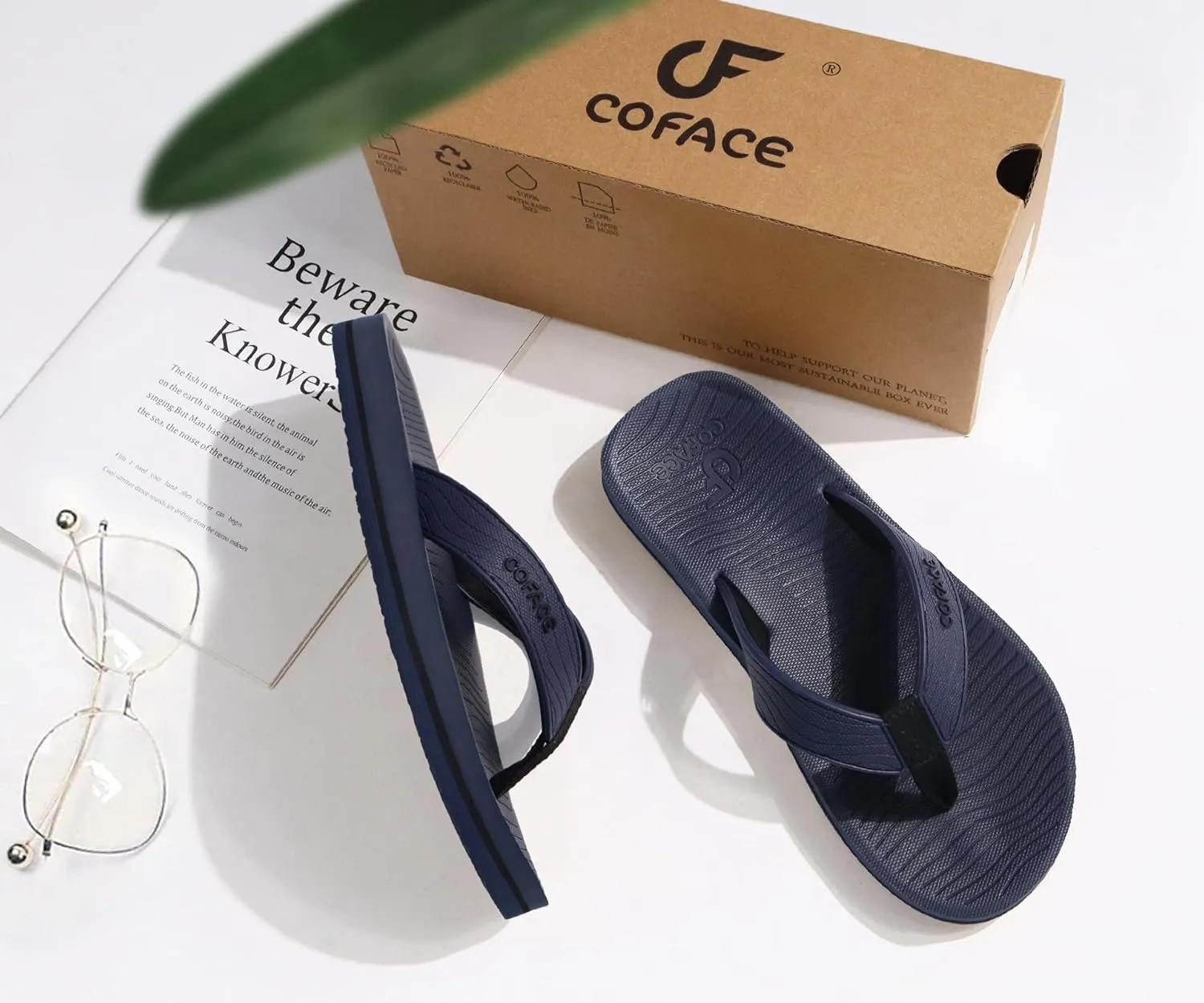 COFACE Men's Flip Flops Comfortable Yoga Mat Cushion Thong Sandals with Arch Support Casual Summer Beach Slides For Man, Size 7~15